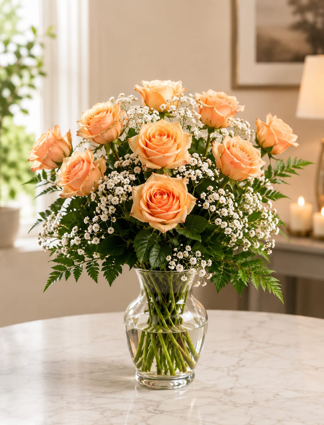 Dozen Long Stemmed Peach Roses — Bosmat Flowers