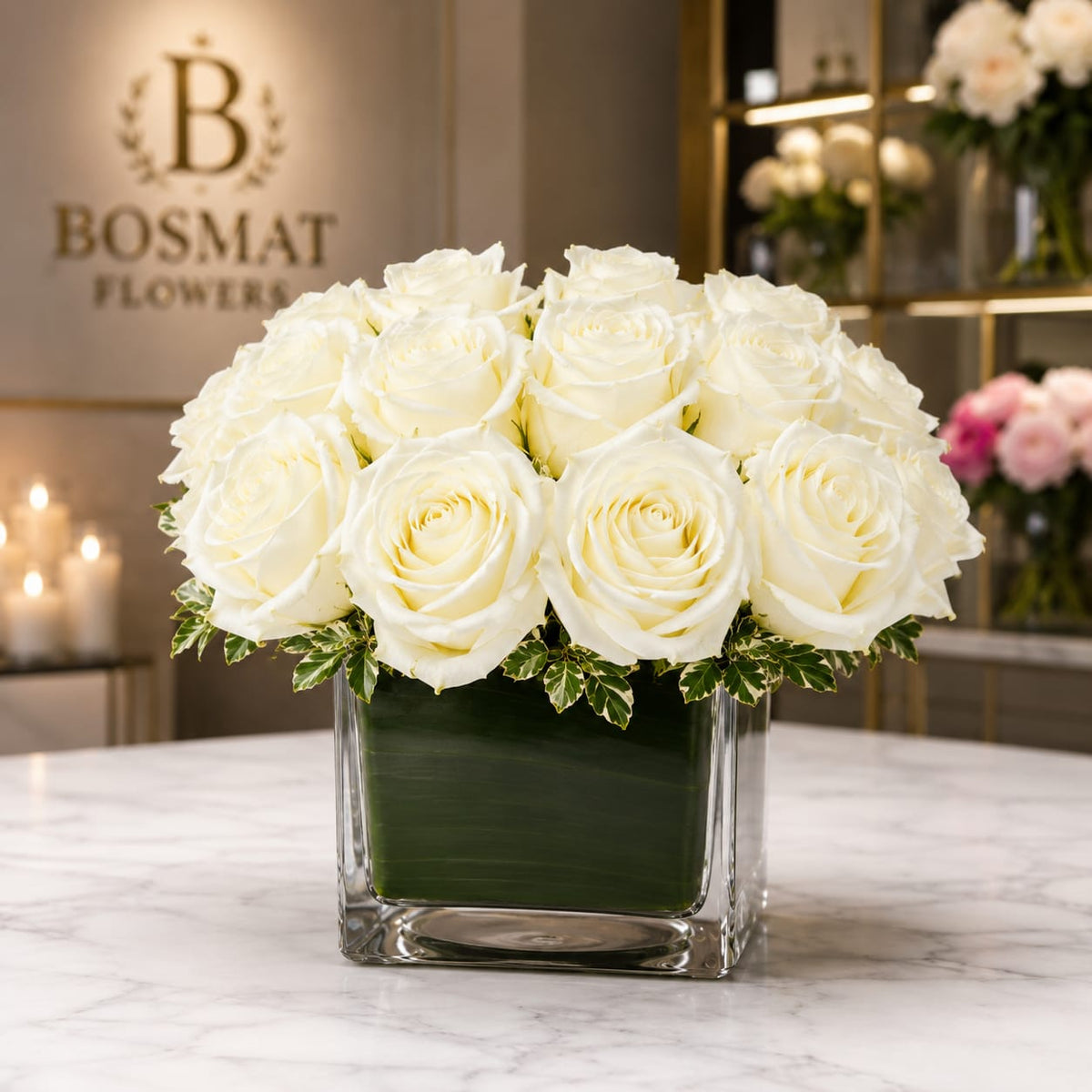 White Rose Cube — Bosmat Flowers